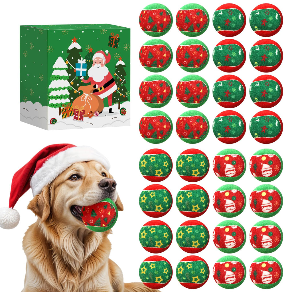 ZALALOVA 32 Pcs Christmas Tennis Balls for Dog Xmas Pets Interactive Toys Bulk Fetch Training Playing Balls Green Red Chewers Green Red Puppy 2.5 Inches for Small Medium Large Dogs