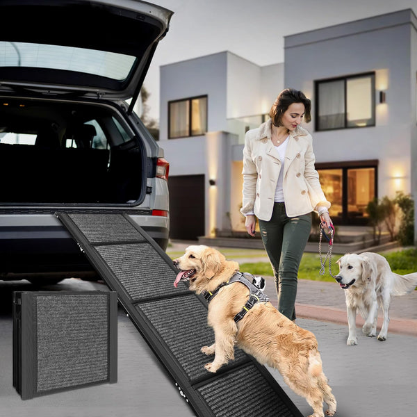 YUDEG Dog Ramp for Car, Folding Dog Ramps for Large Dogs, Dog Stairs for Trucks, Cars and SUV, Supports up to 250 lbs (63'' L x 17'' W), Black, YUD992