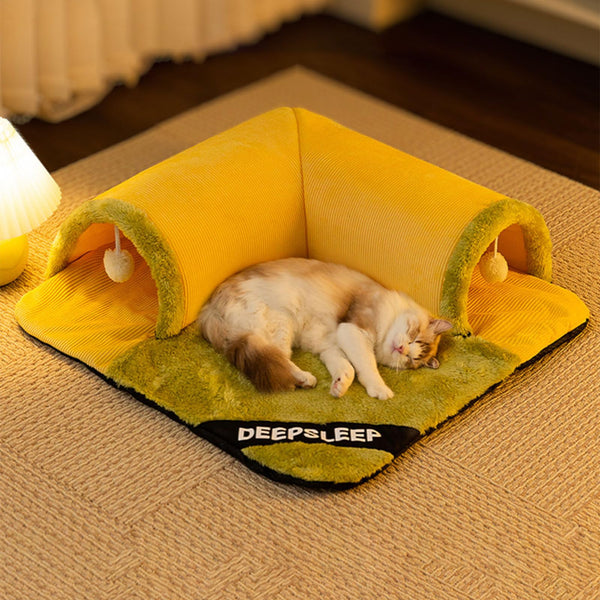 2-in-1 Cat Tunnel Bed for Indoor Cats, 27.5 Inch Cozy Peekaboo Design, Large Detachable & Washable Pet Bed and Play Tunnel for All Seasons, Perfect for Cats and Small Pets