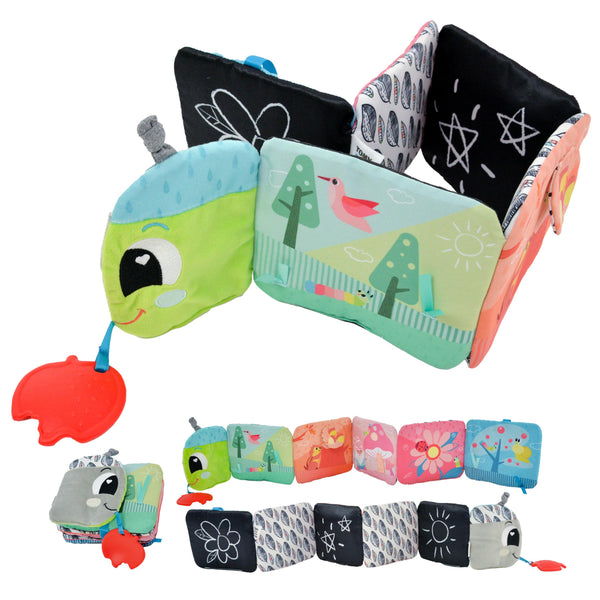 Lamaze Colorful Journey Caterpillar High Contrast Baby Book - Soft Fabric Baby Sensory Books - Includes Chewy Apple for Teething Babies - Baby Sensory Toys Ages 6 Months and Up