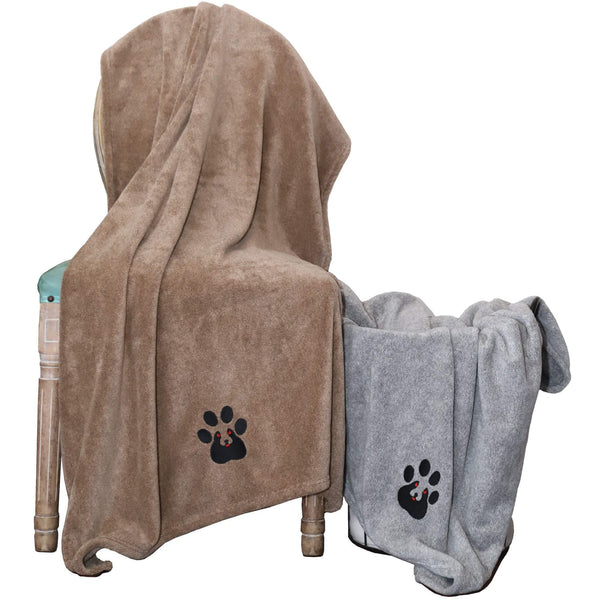 Dogvingpk Extra Large Dog Towels for Drying Dogs - Pack of 2 - Super Absorbent Soft Microfiber Pet Bath Grooming Towel for Dogs Cats and Other Pets (XL-55" * 36", Grey and Brown)