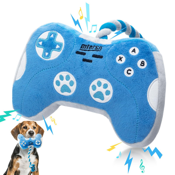 MTERSN Cute Squeaky Dog Toys : Blue Game Controller Plush Dog Toy and Funny Puppy Chew Toys with Full Crinkle Paper - Cool Pet Birthday Toys for Small, Medium and Large Dogs