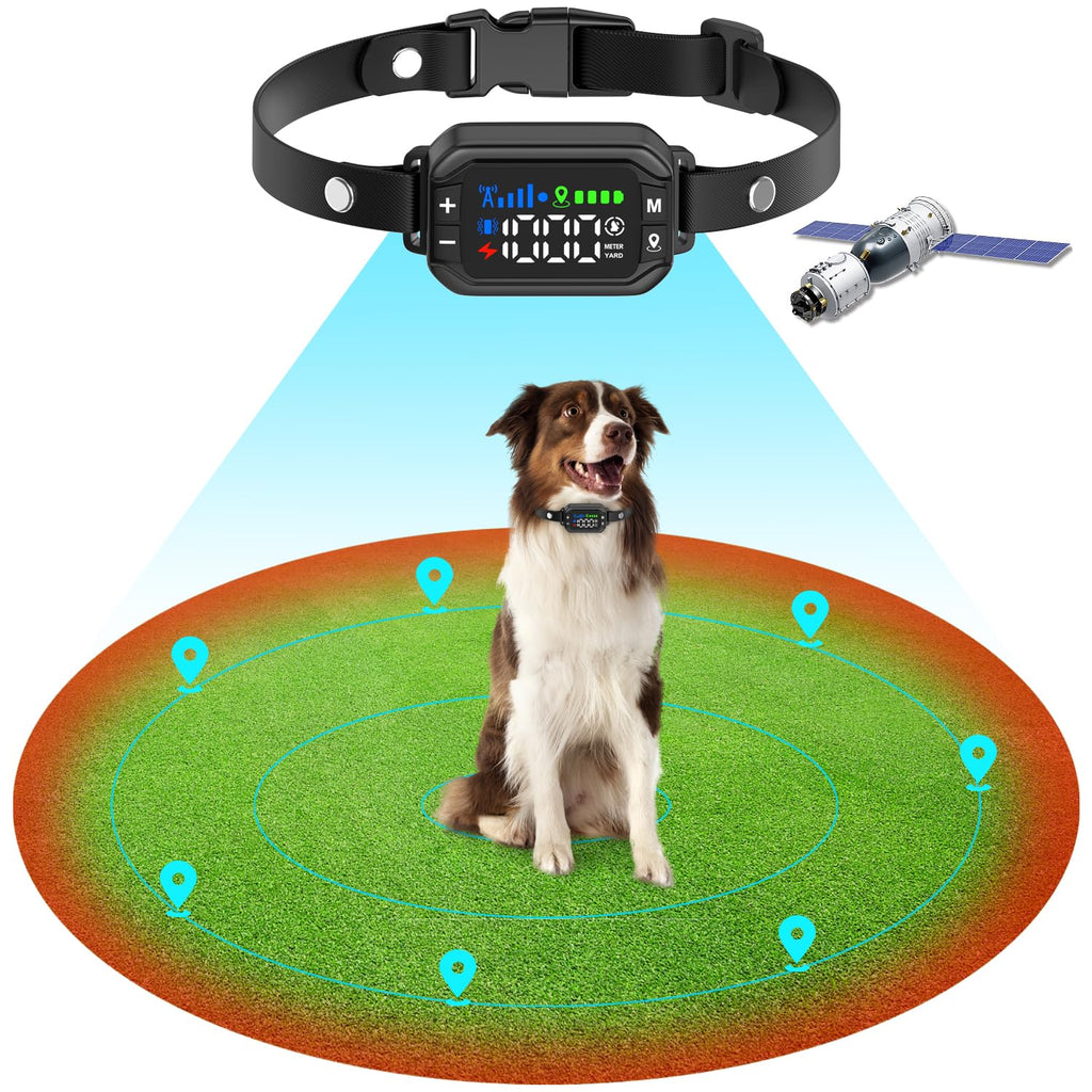 GPS Dog Collar Fence System,Wireless Dog Fence,Electric Fences for Dogs with No Wire Circular Boundary & Rechargeable Collar Receiver,33-1000 Yards Adjustable,Outdoor Use Only