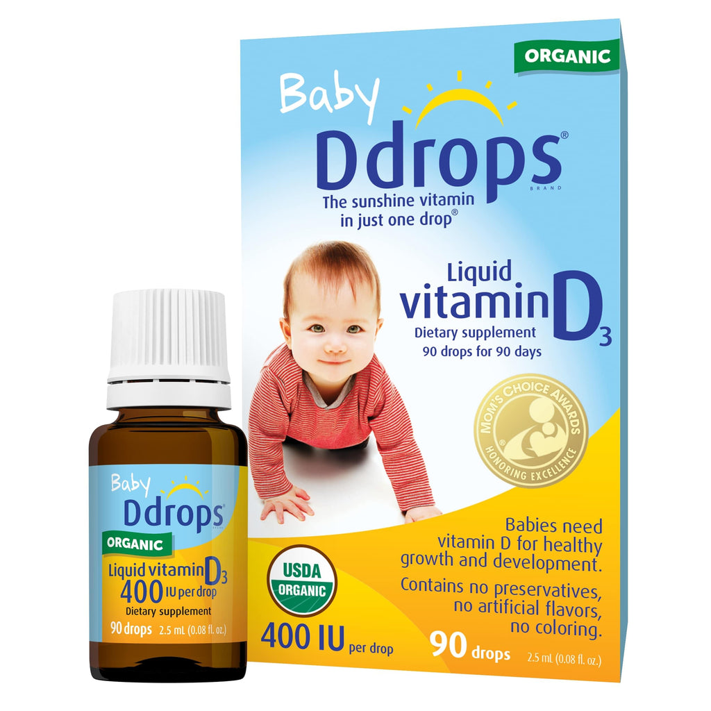 Ddrops Organic Baby 400 IU 90 Drops - Daily Vitamin D Liquid for Infants. Supports Teeth & Bone Health. No Preservatives, No Sugar, Non-GMO, Allergy-Friendly - Pack of 2