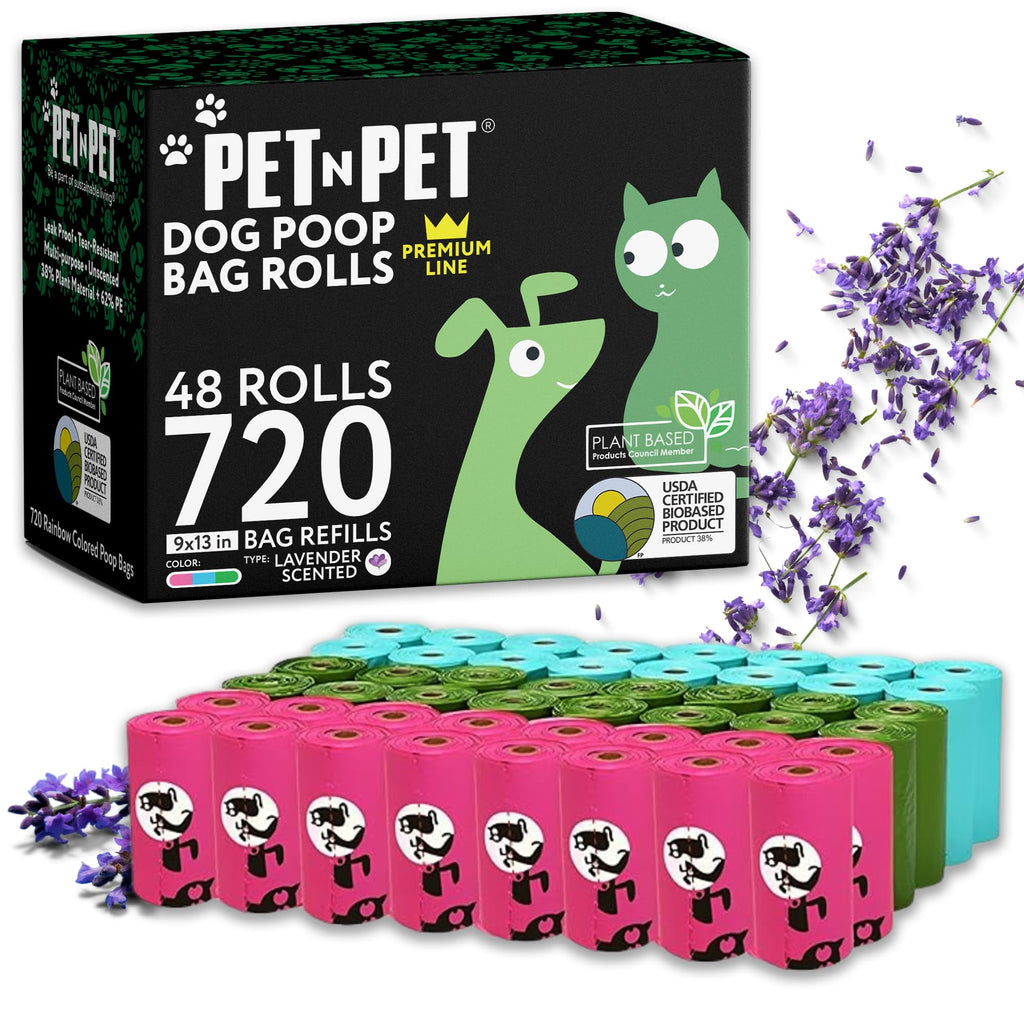 Pet N Pet 720 Counts Lavender Scented, Colorful Poop Bags for Dogs, 38% Plant Based & 62% PE Dog Poop Bags Rolls, Extra Thick Dog Waste Bag, Doggy Bag
