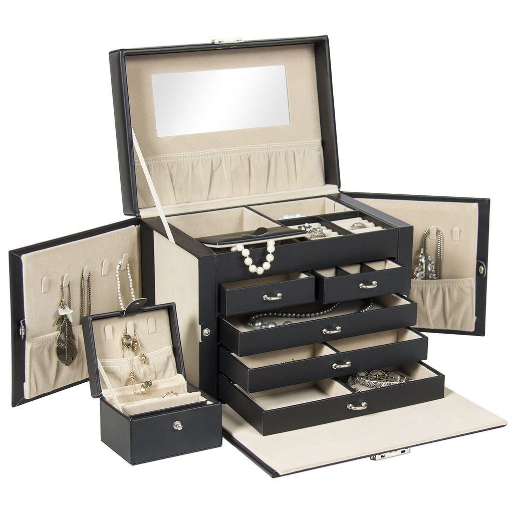 Best Choice Products Leather Box Organizer Storage With Mini Travel Case - Black
