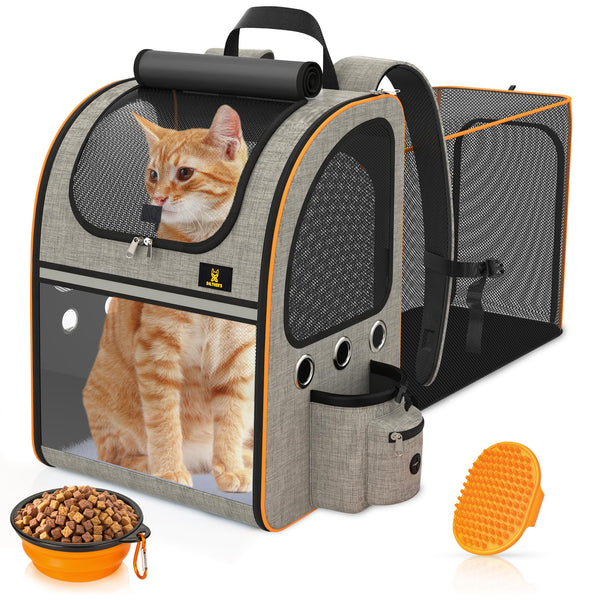 S4LTHER'S Cat backpack Expandable - Cat backpack carrier Whit Hair Removal Brush - Cat Carrier Backpack Breathable Mesh - Pet Backpack Carrier For Small Dogs Up To 17 Lbs- Dog Backpack Carrier Acrylic