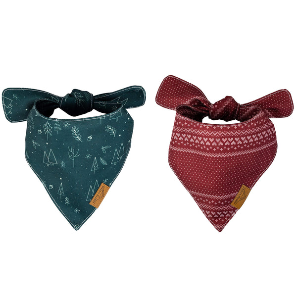 Remy+Roo Dog Bandanas - 2 Pack | Evergreen Christmas Dog Bandanas Set | Premium Durable Fabric | Patented Shape Bandanas for Dogs | Adjustable Fit | Multiple Sizes Offered