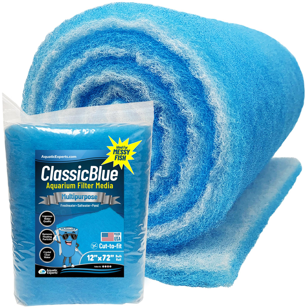 Aquatic Experts Classic Bonded Aquarium Filter Pad -12 Inches by 72 Inches by .75 Inch - Blue and White Aquarium Filter Media Roll Bulk Can Be Cut to Fit Most Filters, Made in USA