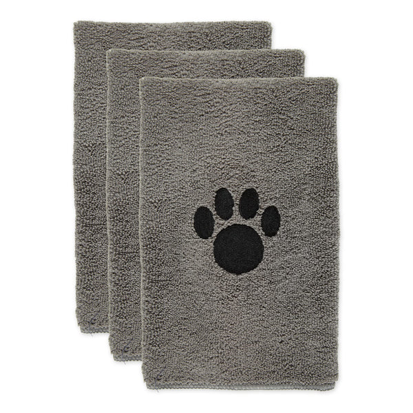 Bone Dry Pet Grooming, Embroidered Microfiber Towel Drying Collection, 15x30, Gray