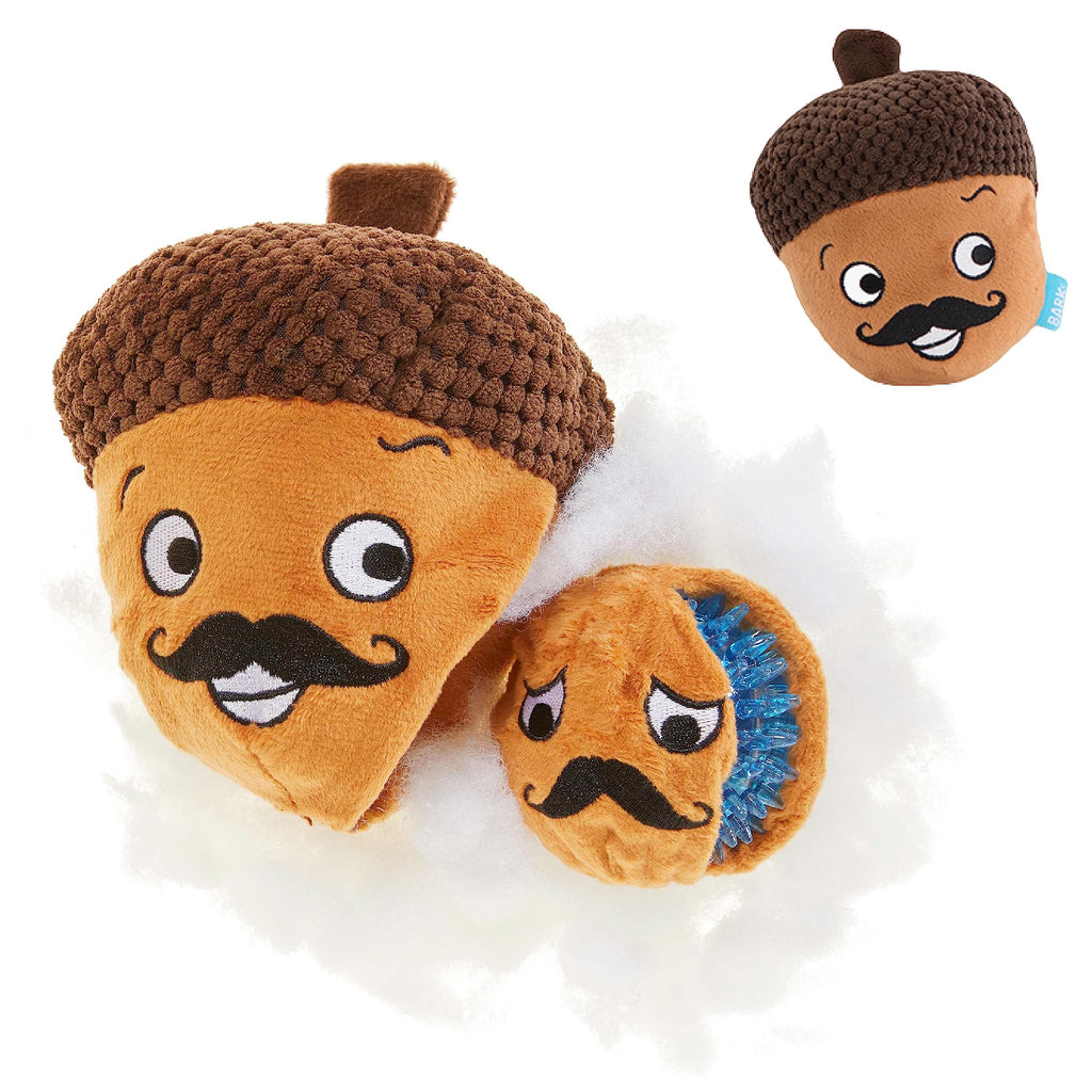 Barkbox Dog Toy 2 in 1 Interactive, Plush Exterior with Squeaker & Textured Material, Tearable Dog Toy with Squeaky Spikey Ball Inside, Ideal for Toy Destroyers - Monsieur Acorn, Large