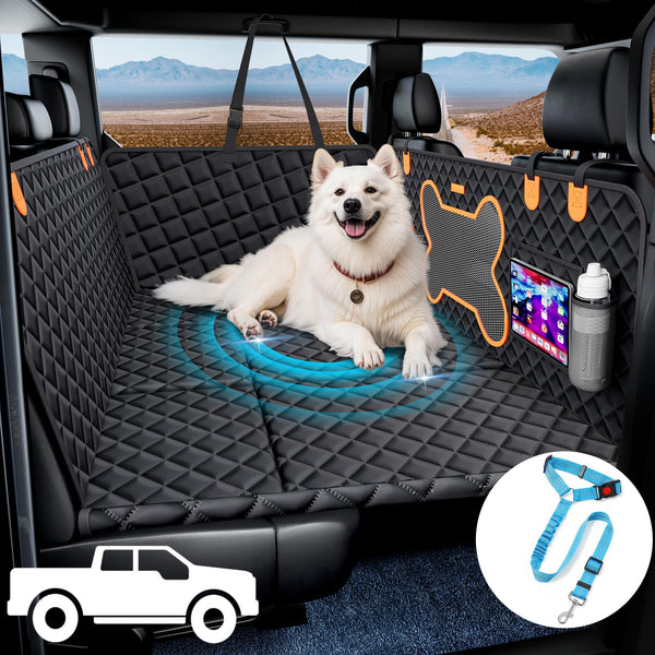 Geotick Dog Back Seat Extender for Truck, Hard Bottom Dog Car Seat Cover-Strong Support Waterproof Scratch-Proof Pet Hammock for Full Size F150/RAM1500/Silverado Crew Cab Pickup, Black