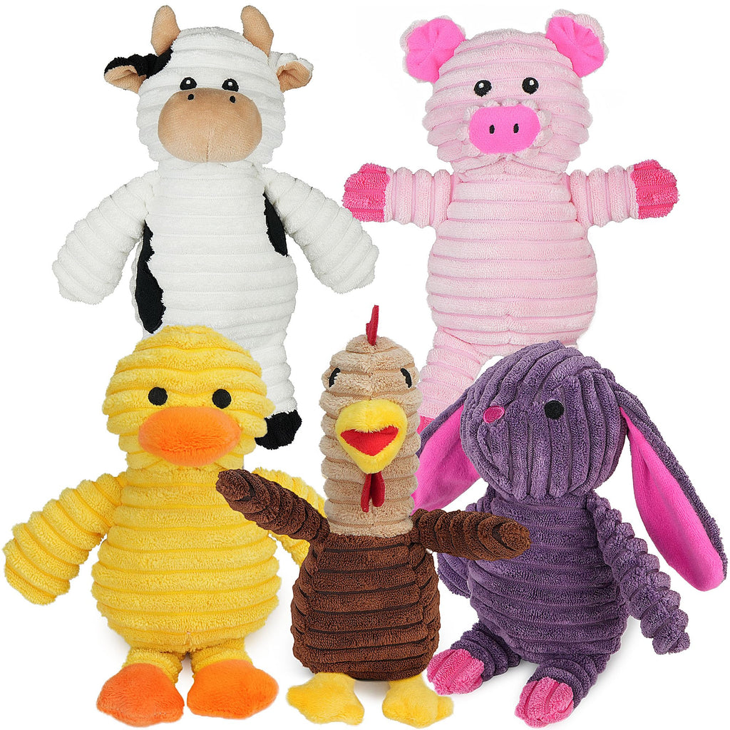Prime Pets Dog Toys, 5 Pack, Plush Dog Squeaky Toys, Assortment Value Bundle Animal Pet Toy for Small Medium Large Dogs, Stuffed Puppy Chew Toy