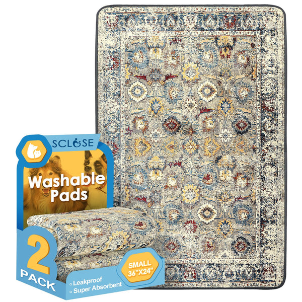 SCLOSE Washable Pee Pads for Dogs 2 Pack, 36" x 24" Reusable Puppy Pads Waterproof, Super Absorbent Dog Rugs, Leakproof, Dog Crate Pad, Playpen Mat, Whelping Pads, Vintage