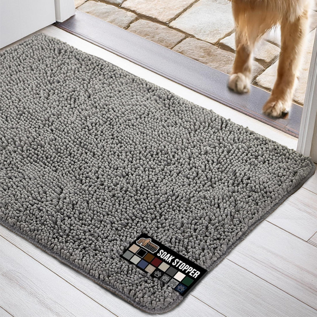 GORILLA GRIP Ultra Absorbent Grippy Doormat for Muddy Dog Paws, Machine Washable Soakstopper Rugs Cleaner Floors, Bed Mat for Dirty Dogs, Indoor Entrance Door Rug Pet Bed Mats 24x17 Gray