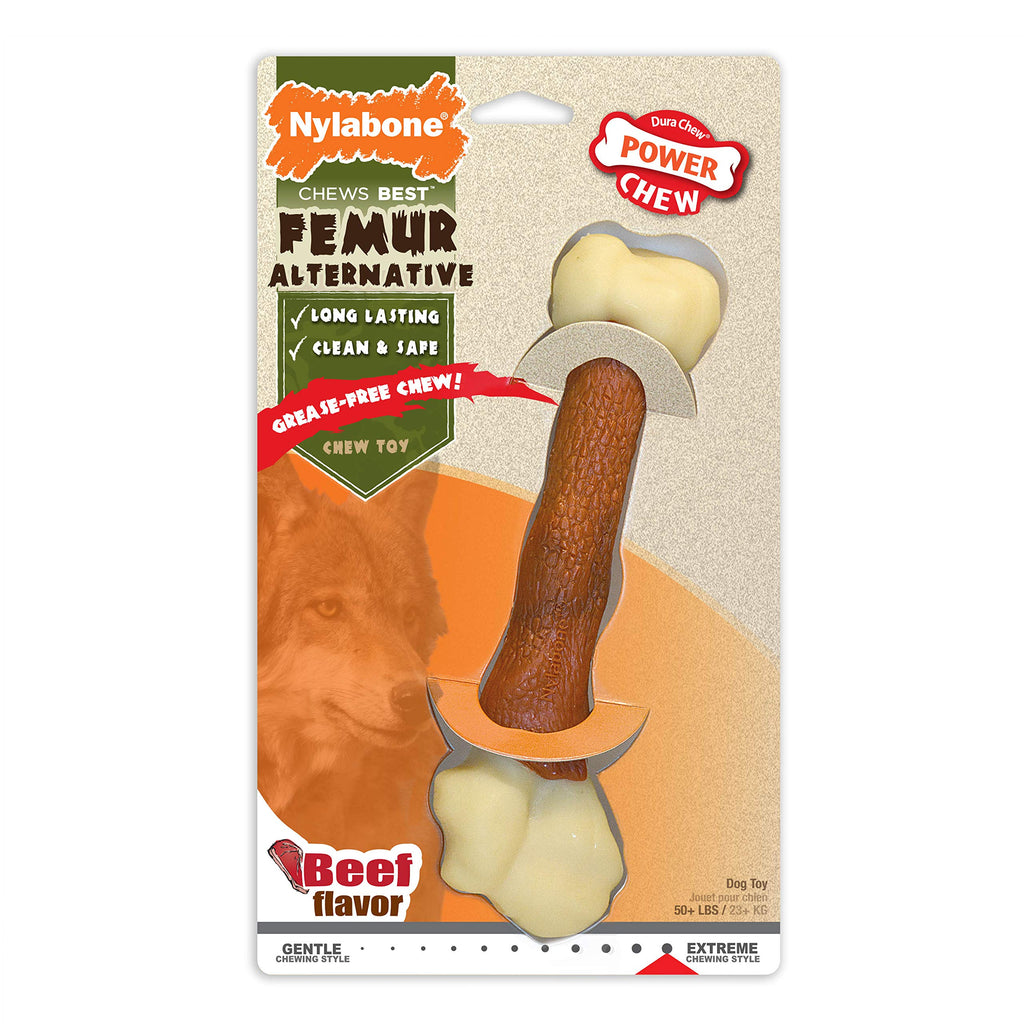 Nylabone Femur Bone Alternative Power Chew Toy for Dogs, Dog Toys for Aggressive Chewers, Beef Flavor, Large - Up to 50 lbs, 1 Count
