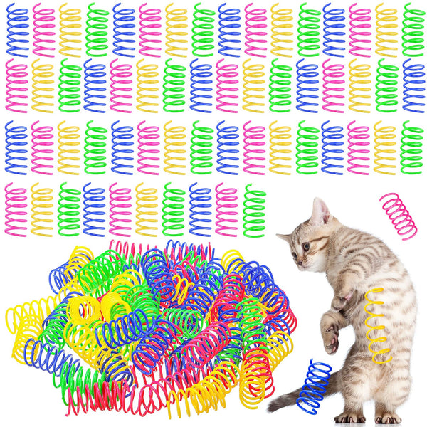Yunsailing 300 Pcs Cat Spring Toy Cat Spiral Toys Interactive for Indoor Colorful Plastic Springs Coil for Kitten Hunting Swatting Biting