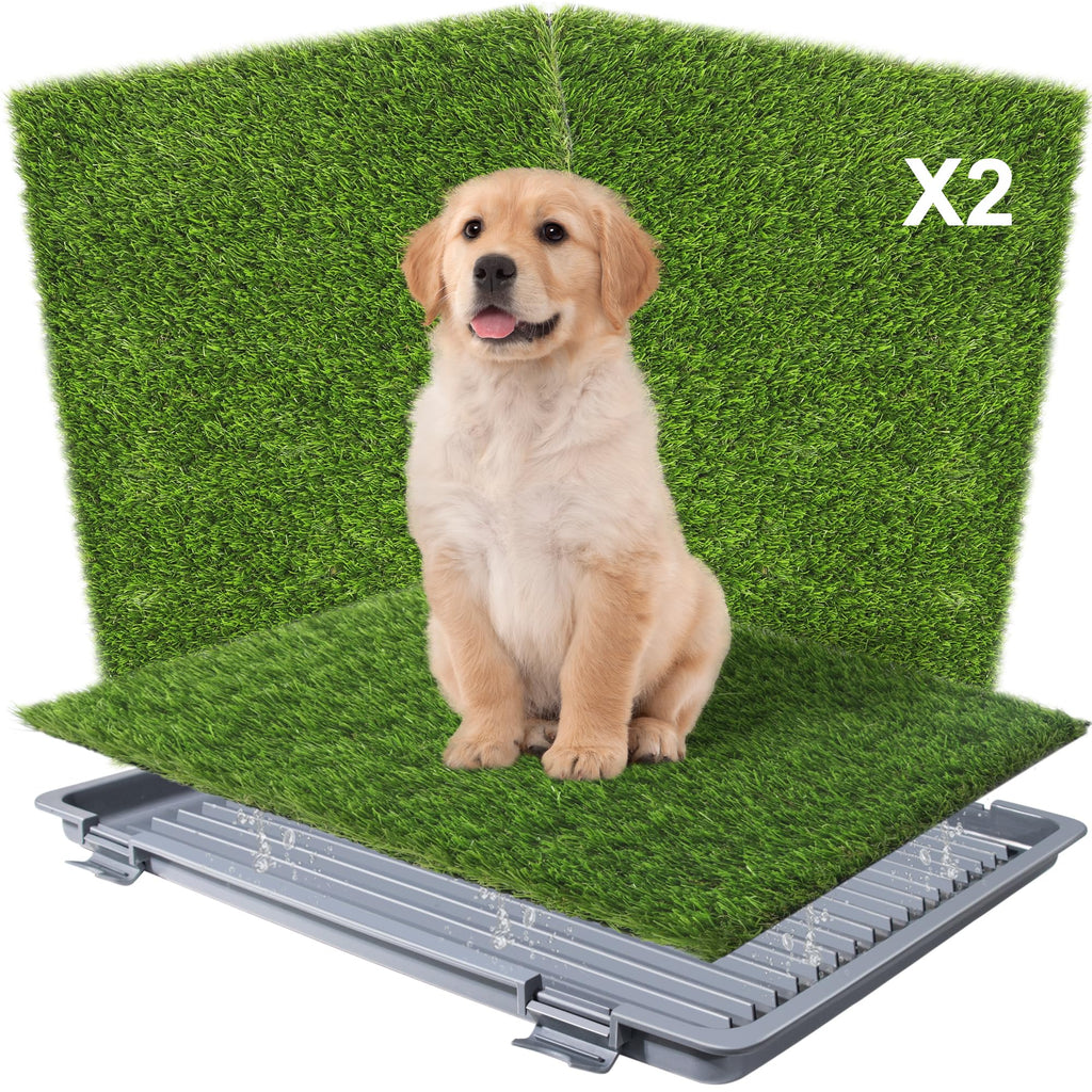 Dog Grass Pad with Tray: Reusable Training Pad with 2-Pack Replaceable Artificial Grass - Quick Absorbent Indoor Portable Dog Patio Potty, Washable Pee Pad for Small Medium to Large Dog, 22"x18" Grey