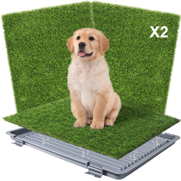 Dog Grass Pad with Tray: Reusable Training Pad with 2-Pack Replaceable Artificial Grass - Quick Absorbent Indoor Portable Dog Patio Potty, Washable Pee Pad for Small Medium to Large Dog, 22"x18" Grey
