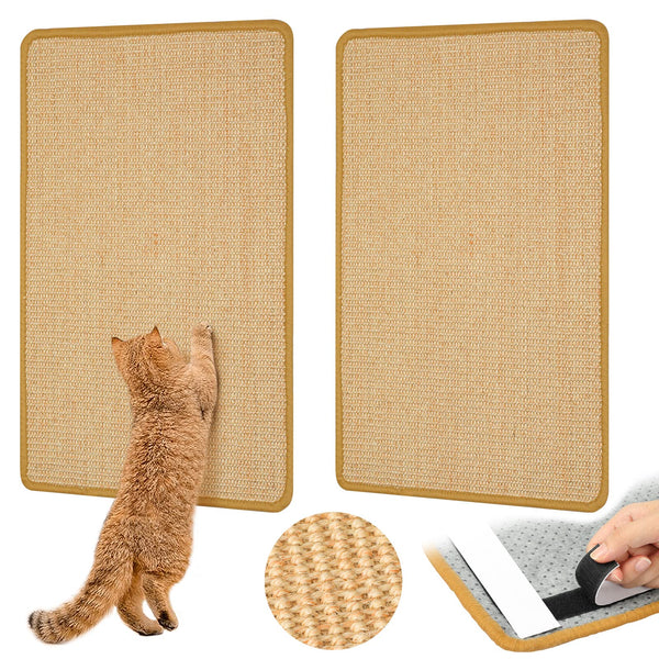 Graciadeco Carpet Cat Scratching Mat Sisal, 2 Packs Sisal Fabric Large 23.6" x 15.7" Cat Scratching Pad for Indoor Cats with Adhesive Hook Loop Tape, Cat Scratching Rug Wall Scratchers for Indoor Cats