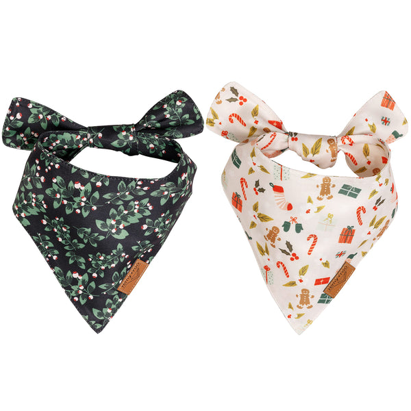 Remy+Roo Dog Bandanas - 2 Pack | Holly Set | Premium Durable Fabric | Patented Shape Bandanas for Dogs | Adjustable Fit | Multiple Sizes Offered