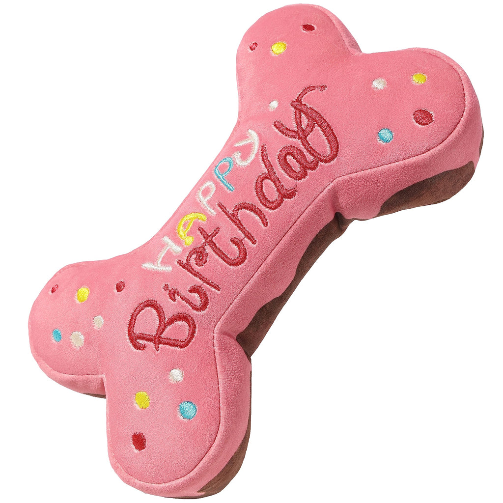Tamu style Dog Birthday Toys for Small Medium and Large Breeds, Soft Cotton Filled Squeaky Play, Cute Bone Shape Cake, Fun Gift