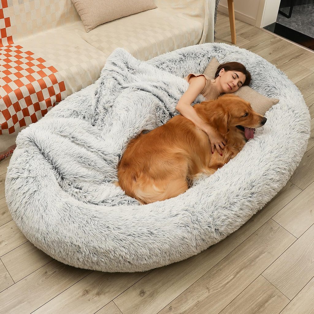 Large Dog Bed 75" L * 50" W * 14" Th Dog Beds for Large Dogs Giant Dog Bed Human Size Dog Bed for People 30D Sponge Bean Bag Bed Detachable Grey