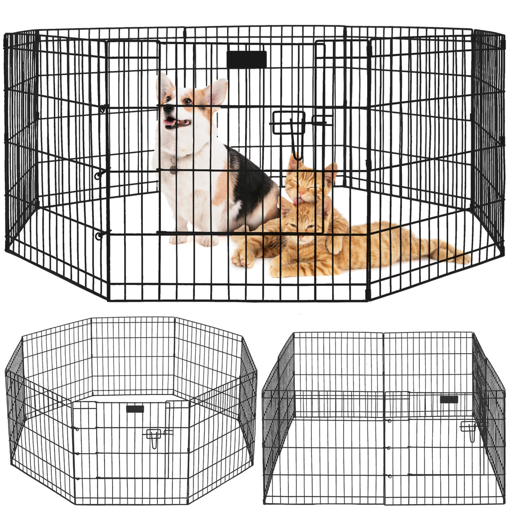 Premium Dog playpen - Foldable Metal Pet Playpen with 8 24x24In Panels, Dog Exercise Pen with Door, Dog Play Pen Indoor/Outdoor, Puppy Playpen LWH - 61x61x24 Inches, X pens for Dogs, Black