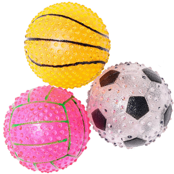 Tamu style Dog Squeaky Ball Toys, 2.5 Inch Spike Soccer Basketball Volleyball 3 Pack, Perfect for Puppy and Small Dogs