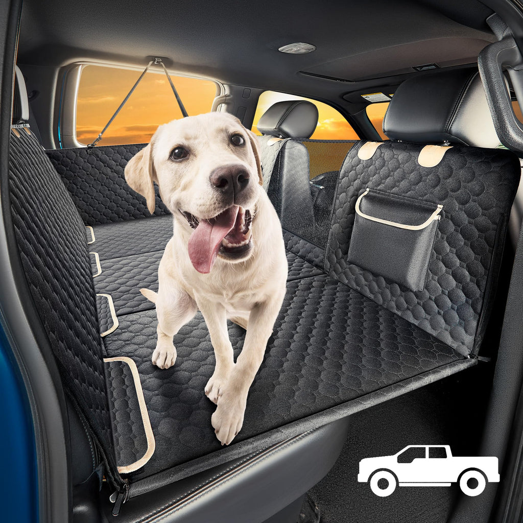 XL Truck Back Seat Extender for Dogs, Hard Bottom Dog Car Seat Cover for Back Seat, Heavy Duty Dog Hammock for Aggressive Chewers, Waterproof Pet Seat Covers for Trucks, F150, Ram1500, Large SUV