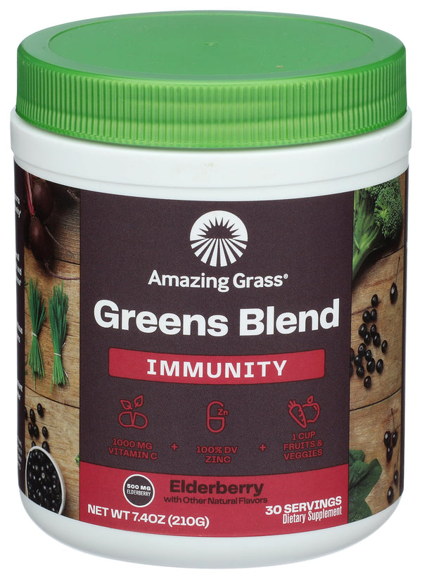 Amazing Grass Greens Superfood for Immune Support: Greens Powder with Organic Spirulina, Chlorella, Beet Root Powder, Digestive Enzymes & Probiotics, Elderberry, 30 Servings