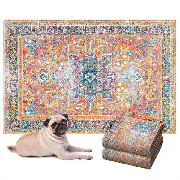 Lovewag Washable Pee Pads for Dogs - Decorative 36x48 Waterproof Dog Potty Pads - Non-Slip,Super Absorbent,Machine Washable - Stylish Floor Cover for Senior Dogs & Puppies - 2 Pack(Marmalade Sunshine)