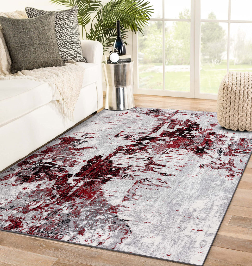 LUXE WEAVERS Contemporary Abstract Area Rug, Red 5x7