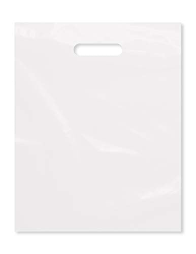 Clear Plastic Bag With Handles 12"x15" Clear Frosted Die Cut Plastic Bags With Handles 100 Pack for Merchandise, Retail, Gifts, Trade Show and More (12"x15")