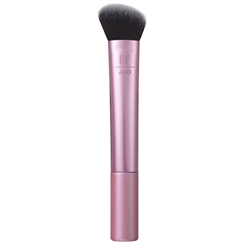 Real Techniques Soft Sculpting Makeup Brush, For Cream & Liquid Contour, Blush, & Highlight, Angled Sculpting Face Brush, Natural Finish, Dense Vegan Bristles, Pink, 1 Count