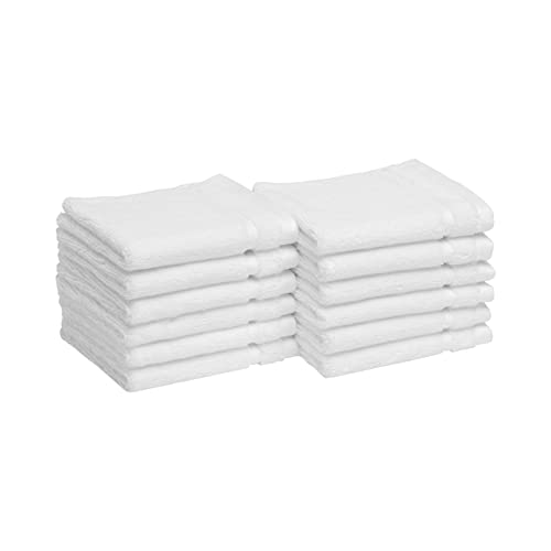 Amazon Basics Cotton Washcloths, Made with 30% Recycled Cotton Content - 12-Pack, White