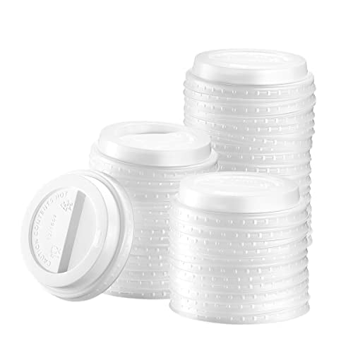 [100 Count] Disposable Plastic Dome Lids for 10, 12, 16, & 20 oz. Paper Hot Coffee Cup - White