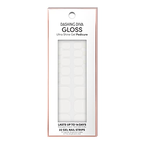 Dashing Diva Gloss Pedicure Nail Strips - Cream de Coco | UV Free, Chip Resistant, Long Lasting Gel Pedicure Stickers | Contains 22 Nail Wraps, 1 Prep Pad, 1 Nail File