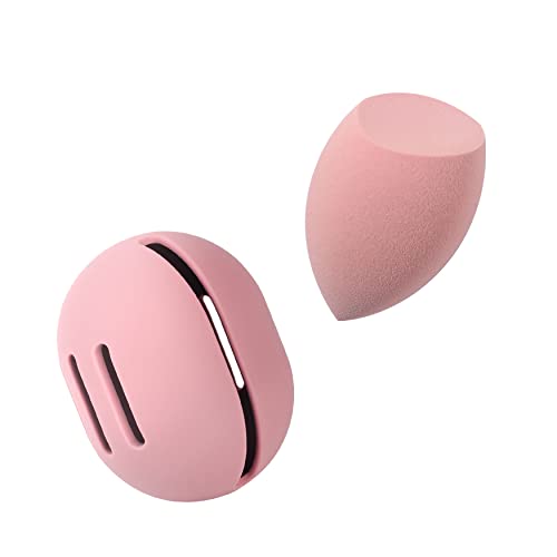 FERYES Makeup Sponge Holder with Makeup Sponge– Eco-Friendly Silicone Beauty Make Up Blender Case and Dry & Wet Use Foundation Sponge for Travel