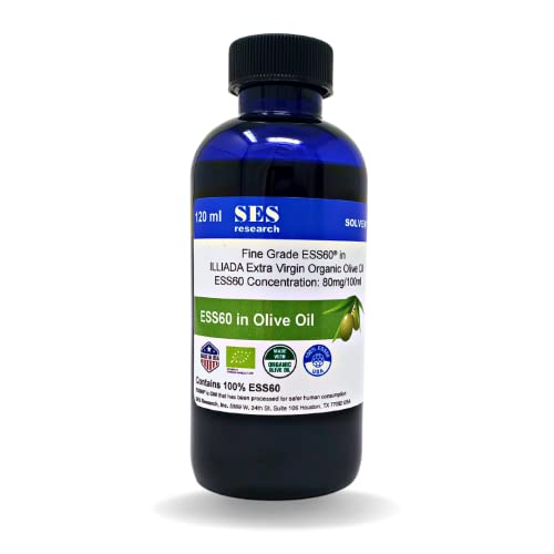 SES Research Fine Grade C60 - 120 ML Organic Extra Virgin Olive Oil - 99.99% Highest Purity Carbon 60 - For Anti-Aging - Boost Energy - Nootropics Antioxidant Supplement - Better Sleep - Focus - Longevity - Immunity