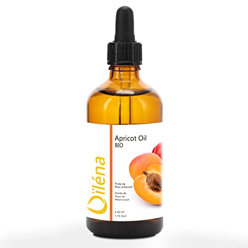 Oïléna Organic Apricot Kernel Oil 100% Pure, Natural, Vegan, No GMO - Aromatherapy Massage Oil Hair Skin Body Certified BIO Moisturiser for face, body and hair 50 ml 1.75 fl oz