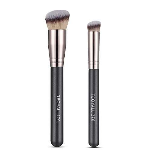 TEOYALL Kabuki Brush Set, 2 Size Angled Foundation Brush Concealer Brush Contour Brush with Dense Synthetic Bristle (170+270)