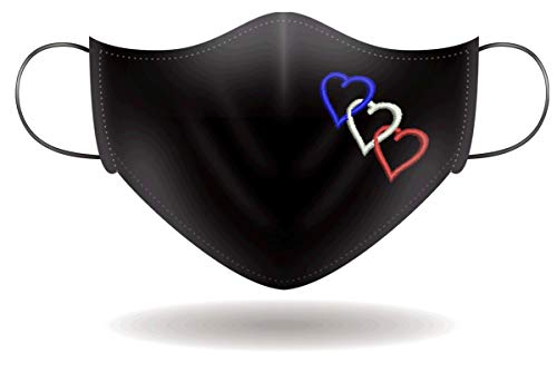 Embroidered Face Mask with Elastics. Washable, Sterilisable and Reusable. Unisex and Made in Italy (French Hearts)