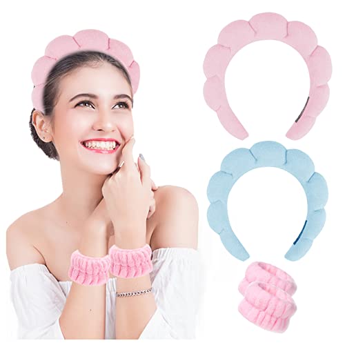 Sponge Spa Headband for Washing Face, 2 Pack Makeup Headbands for Women Girls, Wash Spa Yoga Sports Shower Head Band Terry Towel Cloth Hair Band for Skincare, Makeup Removal