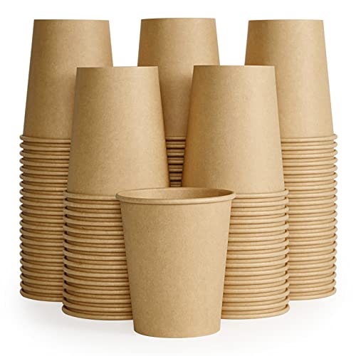 LITOPAK 100 Pack 8 oz Kraft Paper Cups, Disposable Coffee Cups, Hot/Cold Beverage Disposable Drinking Cups, Hot Coffee Cups, Paper Coffee Cups for Water, Coffee, Juice, and Milk.