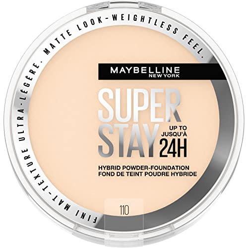 Maybelline New York Super Stay Up to 24HR Hybrid Powder-Foundation, Medium-to-Full Coverage Makeup, Matte Finish, 110, 1 Count