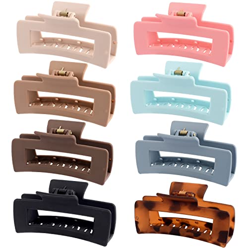 8 Pack 4.1 Inche Large Rectangle Hair Claw Clips, Matte Hair Clips for Women Thin Thick Curly Hair, Strong Hold jaw clip Big Non-slip Square Hair Clip Jaw Clips,Hair Accessories for Women