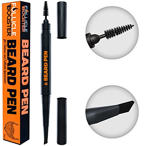 Beard Pen Filler - Light Brown 1 Pack - Barber Styling Pencil with Brush - Waterproof Proof, Sweat Proof, Long Lasting Solution, Natural Finish - Cover Facial Hair and Scalp Patches Like a Pro