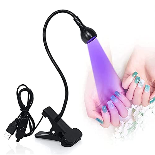 Brokimis UV Light for Nails, Mini UV Lamp for Gel Nails LED Curing Lamp with Flexible Gooseneck & Clamp 3W Portable Small Manicure Nail Dryer for Resin Curing Nail Art