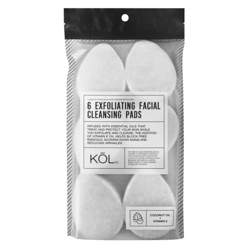 KOL Face Scrubber, Coconut Infused Exfoliating Facial Cleansing Pads, Reusable Exfoliator Face Sponge for Daily Face Cleaning and Makeup Removal, 6 Count
